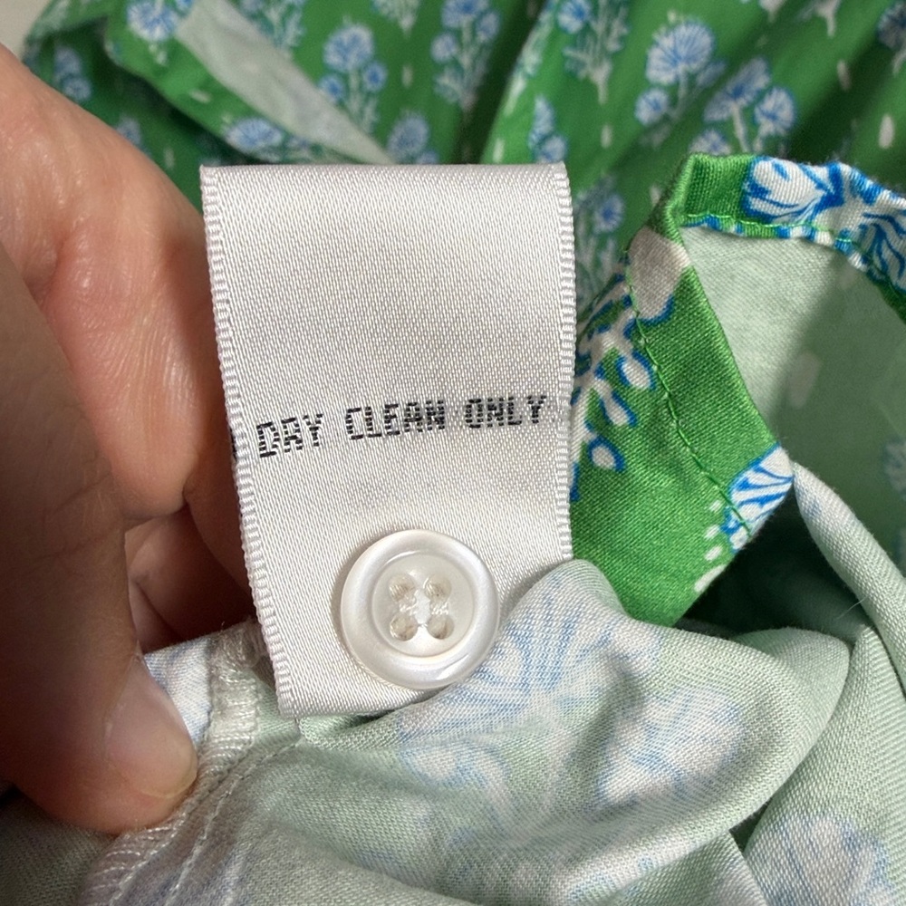 Patty Kim Morgan Top Green Blue Floral Button Down Puff Sleeve Top Medium - Picture 6 of 6